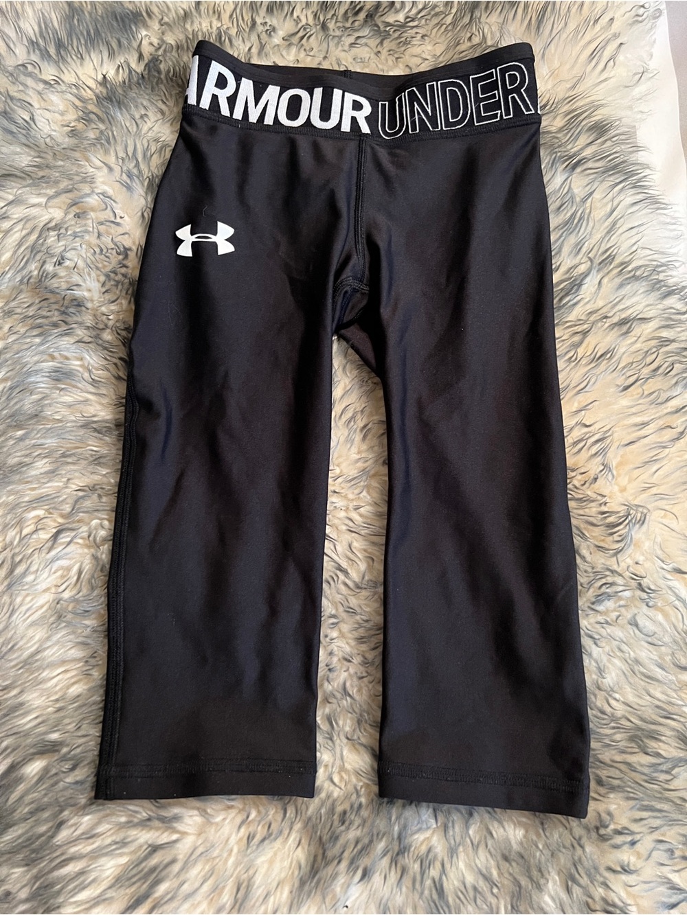 Under Armour Black Girls' Capri Leggings with White Logo